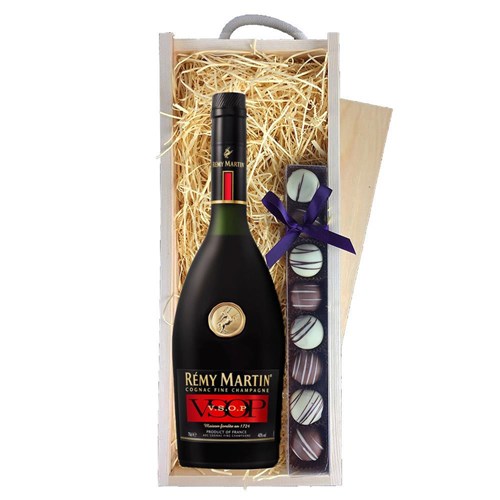 Remy Martin VSOP Cognac 70cl & Heart Truffles, Wooden Box